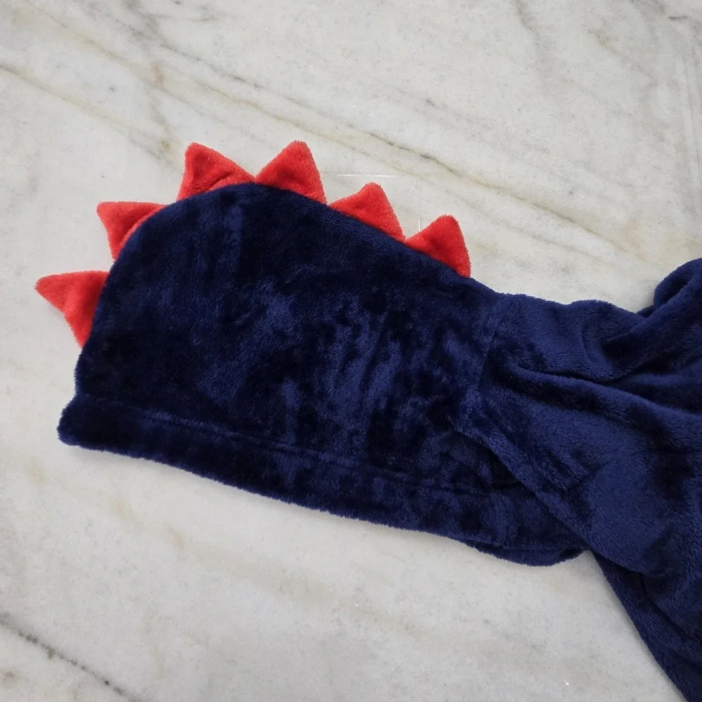 Okie Dokie Cozy Fleece Bath Robe Boys 2T‎ Hooded Dinosaur Themed w/Pockets Blue